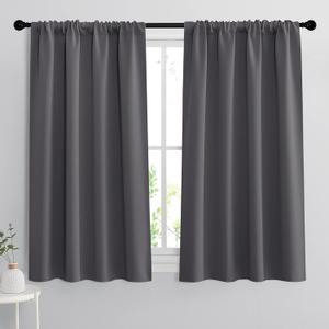 RYB HOME Blackout Curtains for Bedroom Living Room 63 inches Long, Thermal Insulated Privacy Rod Pocket Drapes for Nursery Office Home Theater, Width 34 by Length 63, Grey, 2 Panels