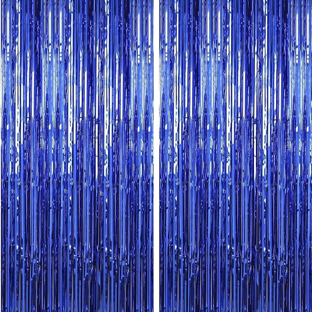 2Pack Large Dark Blue Foil Fringe Curtain - 3x6.5 Feet Blue Streamers Backdrop Curtain for Birthday Background Baby Shower Wedding Engagement Bridal Shower Bachelorette Decorations