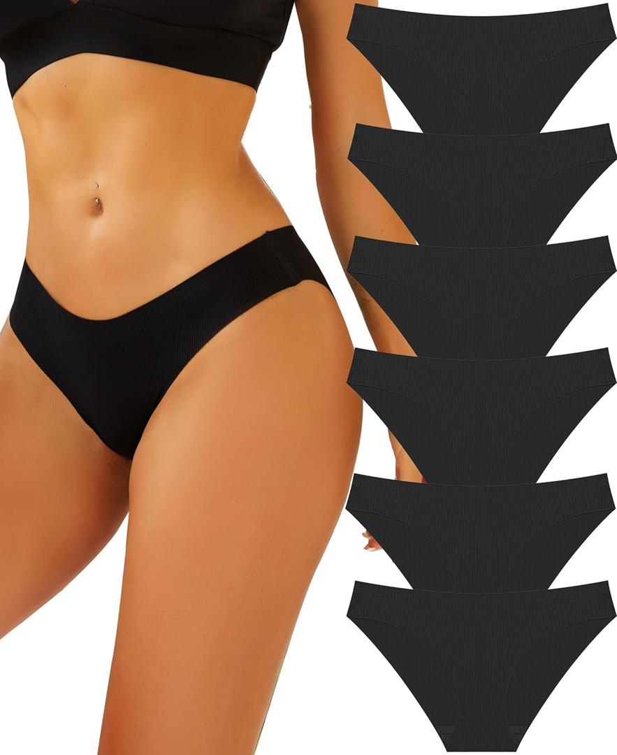 FINETOO 6 Pack Womens Underwear Seamless Bikini Panties Low Rise Cheeky Underwear Stretch Hipster Brief for Ladies (Medium-Large)