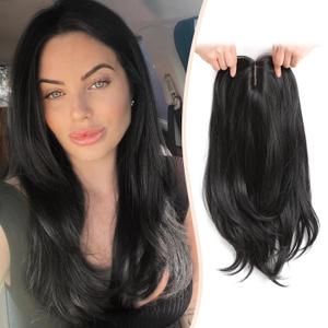 Long 18inch Hair Topper Big Base Cover Thinning and Gray Hairs Clip in Hair Toppers Hairpieces for Women Fiber Wiglets with Fringe Daily Use Soft Black