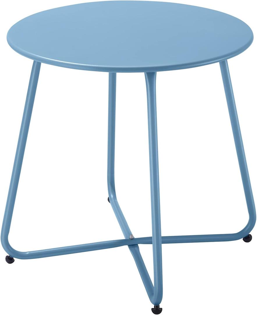Meluvici Patio Outdoor Side Table Waterproof Round Metal Steel Small Side Table Weather Resistant Portable Outdoor and Indoor End Table for Garden Balcony Yard, Blue