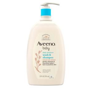 Aveeno Baby Daily Moisture Gentle Bath Wash & Shampoo with Natural Oat Extract, Hypoallergenic, Tear-Free & Paraben-Free Formula For Sensitive Hair & Skin, Lightly Scented, 33 fl. oz (33 Fl Oz (Pack of 1))