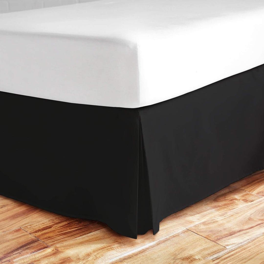 Split Corner Bed Skirt 16 Inch Drop Full Size 100% Natural Cotton Wrinkle and Fade Resistant Full Size, Black Solid