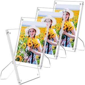 4 Pack Acrylic Magnetic Picture Frames 4 x 6 Inch, Clear Lucite Photo Frame with Stand, Frameless Transparent Floating Picture Frame for Home Office Desktop Display Horizontally or Vertically 4 Pack Acrylic Magnetic Picture Frames 4 x 6 Inch, Clear Lucite Photo Frame with Stand, Frameless Transparent Floating Picture Frame for Home Office Desktop Display Horizontally or Vertically
