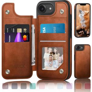 DJDUCK Designed for iPhone 16e 6.1"/iPhone 17e 6.1" Case Wallet with Card Holder, [Magnetic Clasp Cover] [RFID Blocking Leather Protection]Shockproof Women Men Cases 6.1 Inch for Apple 16e Light Brown