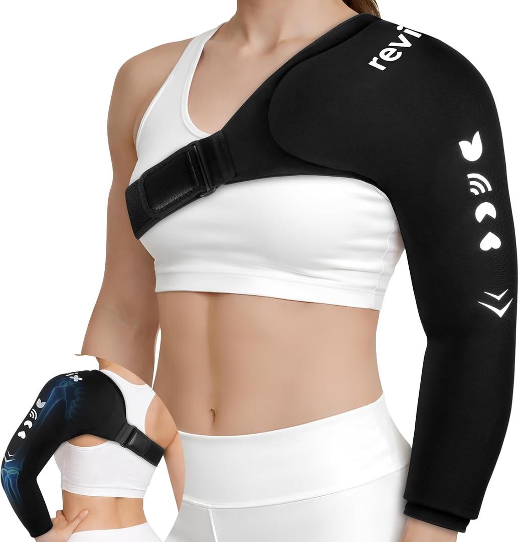 REVIX Arm Shoulder Ice Pack Wrap for Pitchers, Reusable Gel Cold Compression Therapy for Shoulder Throwing Recovery & Athletes, Elbow Ice Sleeve for Volleyball Player, Post-Workout Muscle Relief