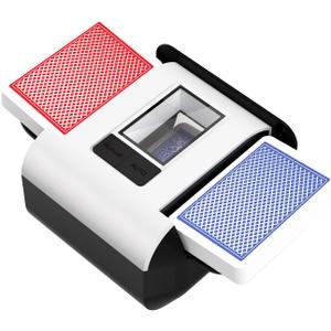 Automatic Card Shuffler with Dual Modes, Rechargeable 1-2 Deck Card Shuffle Machine, Low Noise Operation Card Shuffler for Poker, UNO, Blackjack, Skip-Bo, Phase 10 (White)