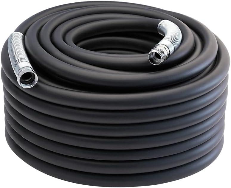 Guitrees 2026 Upgraded Garden Hose 150FT x 3/4", Heavy Duty Rubber Water Hose with Five Layered Braiding, Swivel male and female Nickel-plated Brass Fittings, 1200PSI Burst, 300PSI Working (Black)