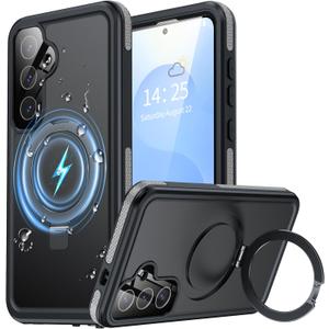 Magnetic & Stand for Samsung Galaxy S25 Case Waterproof[Built-in Screen Protector][Fit for Magsafe][Invisible Kickstand] 360° Full Body Sealed Protective Dustproof Shockproof Case Black