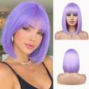 Purple Wig Short Bob Wig with Bangs Light Purple Wigs for Women Short Hair 12 Inches Synthetic Wig Lavender Colorful Wigs Straight Hair Replacement Wigs for Cosplay Daily Party Use