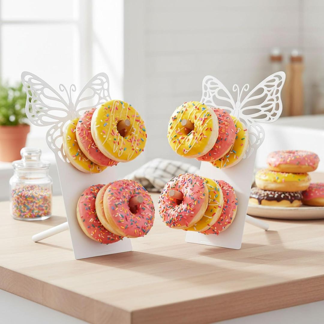 AIM & GGKK White Butterfly Donut Stand Display Wall,Metal Donut Holder Stand for Party Dessert Table,Donuts Board for Weddings Birthday Baby Shower,Bagel Holder Donuts Bar Display Decor