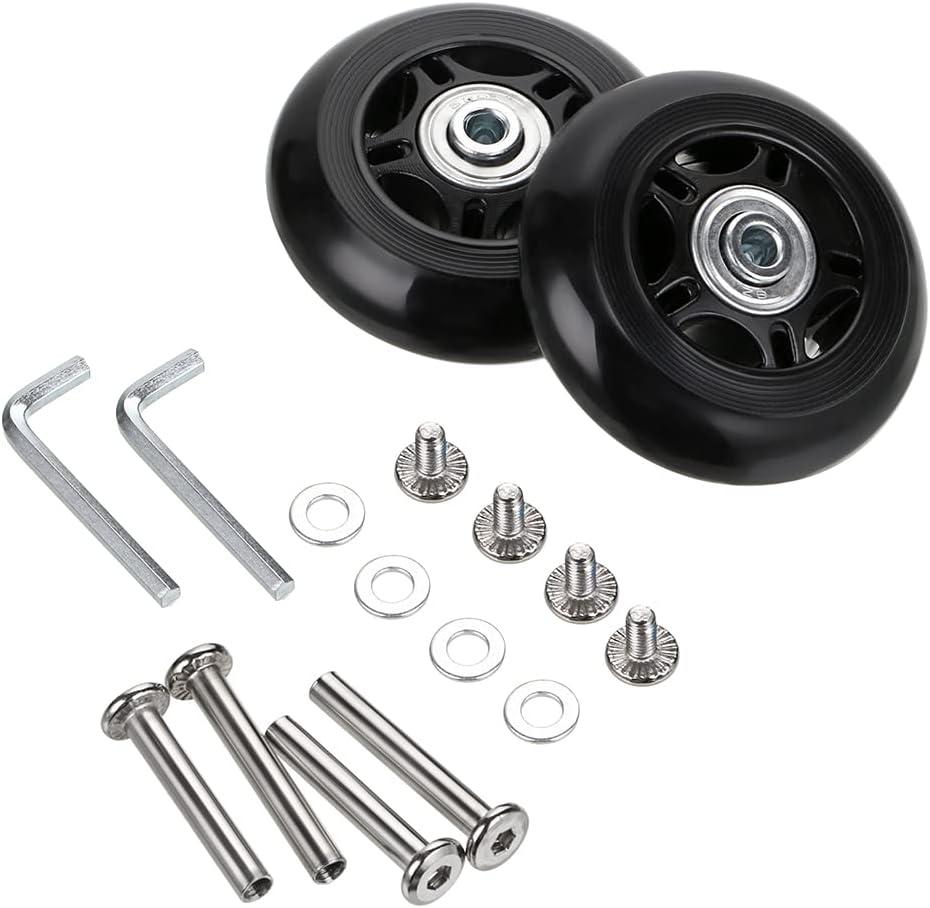 OwnMy 70mm x 24mm Single Luggage Wheels Replacements Kit, Set of 2 Mute Suitcase Replacement Wheels with 36mm/39mm Axles Screws Bearings, Rotatable Rubber Luggage Swivel Wheel Kit