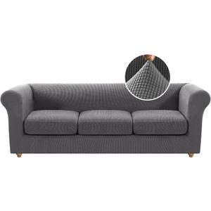 H.VERSAILTEX 4 Piece Sofa Cover Stretch Couch Covers for 3 Cushion Couch Sofa Traditional Chesterfield Sofa Covers (Base Cover Plus 3 Seat Cushion Covers) Thicker Jacquard Fabric (Large Sofa, Grey)