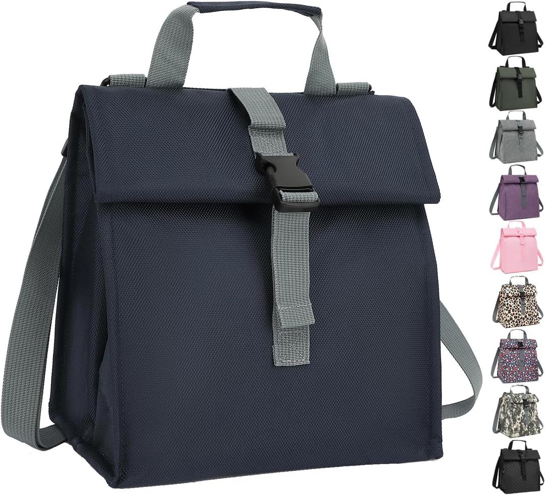 GYEUKHAM Insulated Lunch Bag for Men/Women, Roll top Reusable Lunch Box with Adjustable Shoulder Strap, Thermal Lunch Cooler Tote Container for Adults Work Office Picnic, Cyan