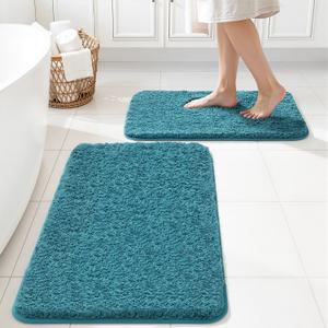 MIULEE Teal Bathroom Rugs Set 2 Piece, Soft Absorbent Microfiber Bath Mat Set, Non Slip Quick Dry Machine Washable Plush Shaggy Bath Rugs for Bathroom Floor, Tub and Shower, 16x24 inches