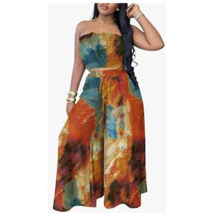 Two Piece Sets for Women Summer Outfits Crop Tops and Wide Leg Pants Sets Sexy Jumpsuits Vacation Outfits with Pockets Size L