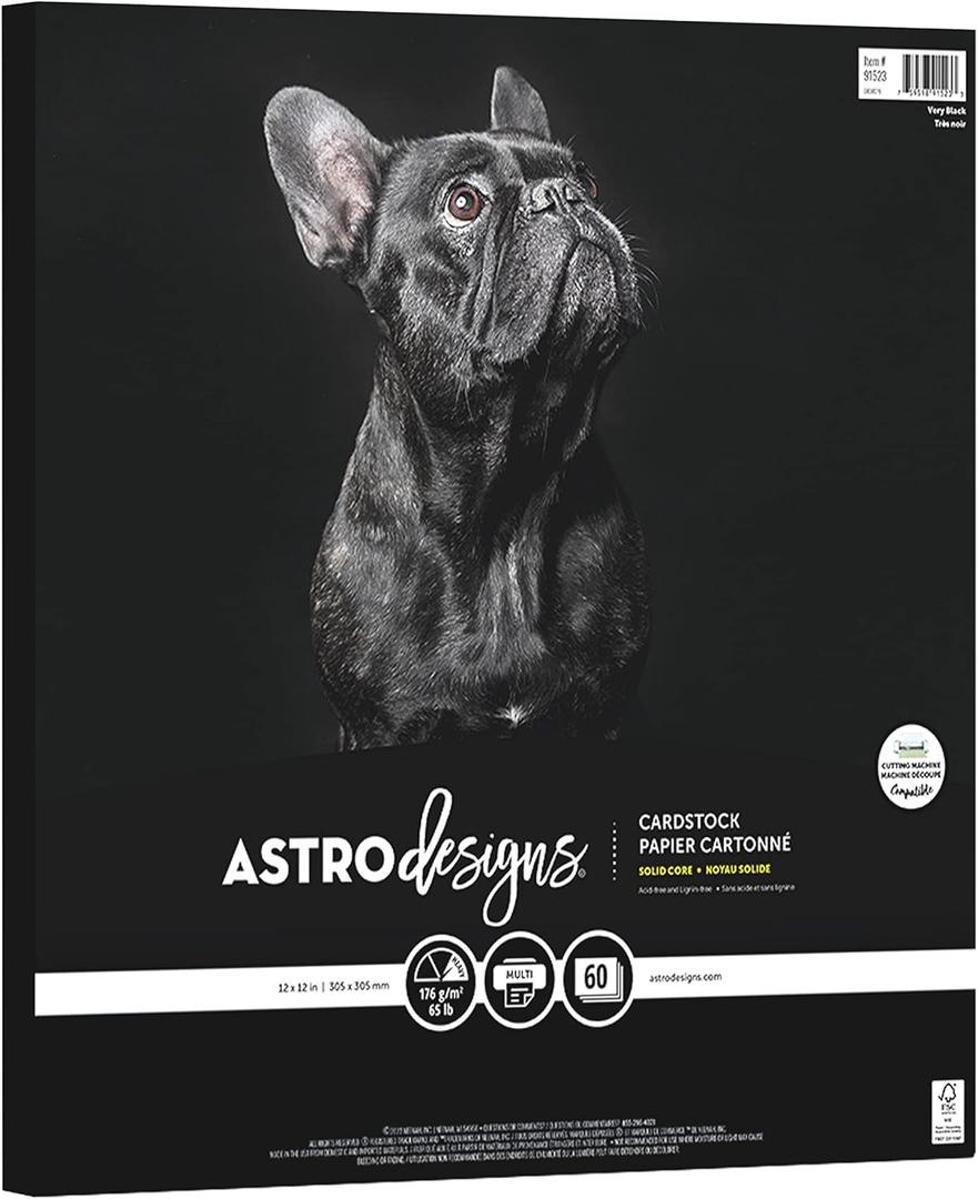 Astrodesigns Crafting Cardstock, 12" x 12", 65 lb/176 gsm, Very Black, 60 Sheets (91523)