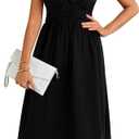 Womens Halter Neck Deep V-Neck Midi Dress with Built-in Bra Pockets Backless Tie Waist Sleeveless A-Line Dresses (Black)