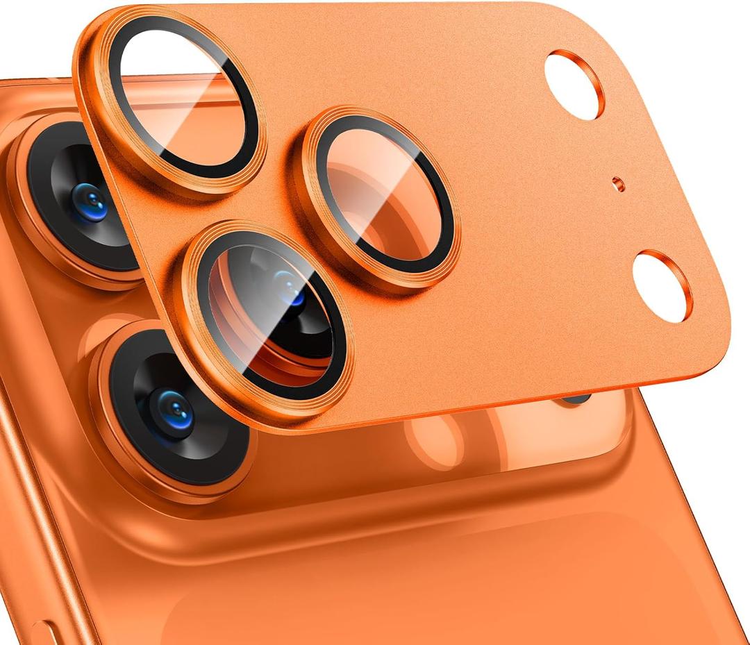 Tensea for iPhone 17 Pro Max Camera Lens Protector, Metal Aluminum Alloy Tempered Glass Cover Camera Screen Protector Accessories, Case Friendly (Orange)