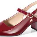 Ankis Mary Jane Chunky Low Heels Dress Shoes for Women Slingback Square Closed Toe Heels Wedding Party Pumps (11, Burgundy Patent)