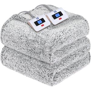 Sealy Electric Blanket Queen Size, Dual Control Soft Sherpa Heated Blanket with 10 Heating Levels & 1 to 12 Hours AutoOff Settings OverHeated Protection 84"x90" Machine Washable, Charcoal