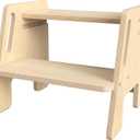 Toddler 2 Step Wooden Stool  Sturdy Step Ladder for Bathroom, Kitchen & Home Use, Non-Slip Base, Lightweight, Stylish Wood Grain Finish, Ideal for Kids to Reach High Shelves & Sink