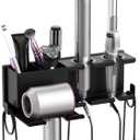 YSD Hair Dryer Holder Wall Mounted, Metal Hair Tools Organizer, Hair Dryer Holder for Blow Dryer, Curling Iron, Straightener, 3 in 1 Bathroom Hair Tool Organizer, Black