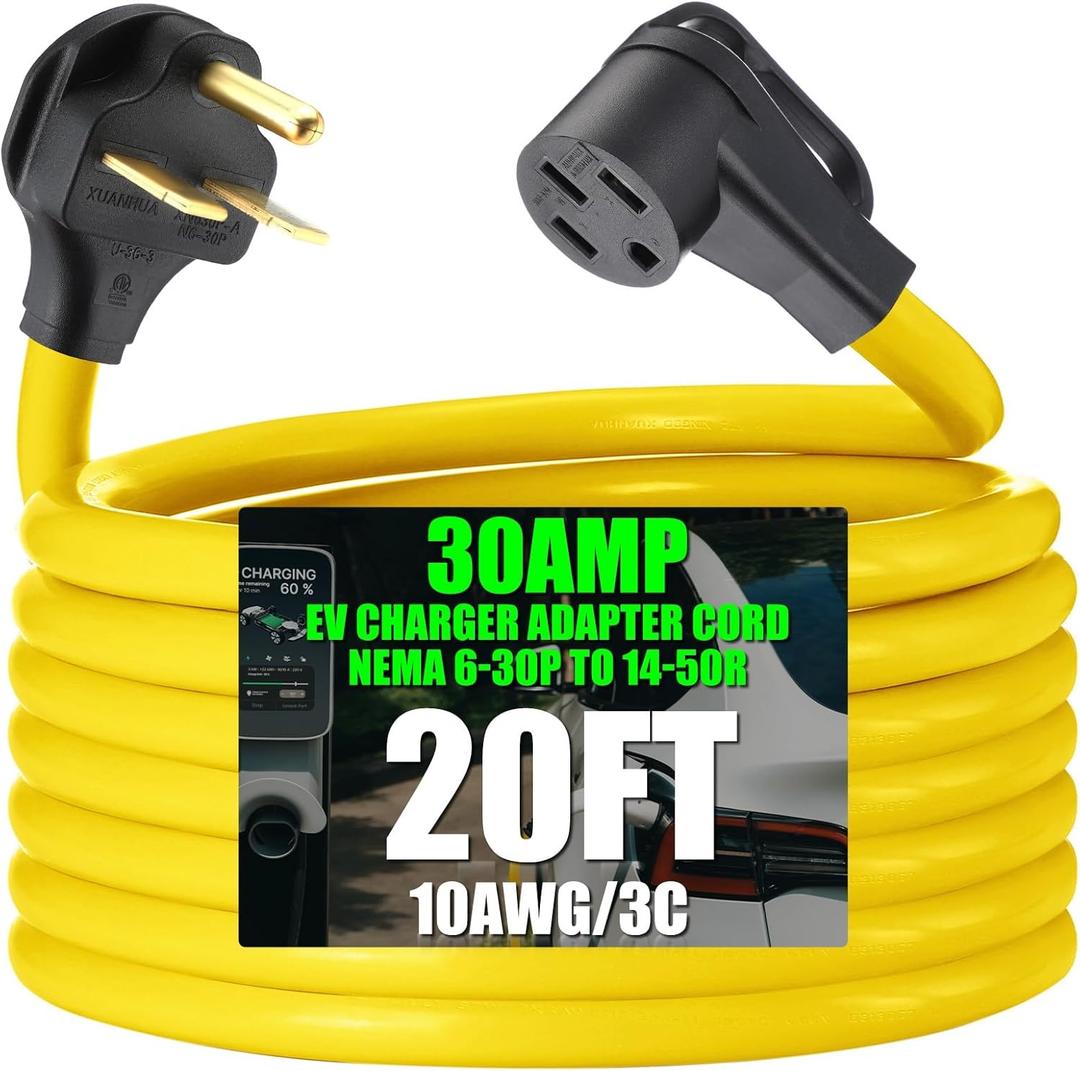 Kanayu 20FT EV Charger Adapter Cord Compatible with Nema 6-30P to 14-50R, 30 Amp 240V HVAC to 50 Amp Level 2 EV Charging Power Adaptor Cord, STW 10 AWG/3C, Etl Listed (Not for Rv or Dryer)