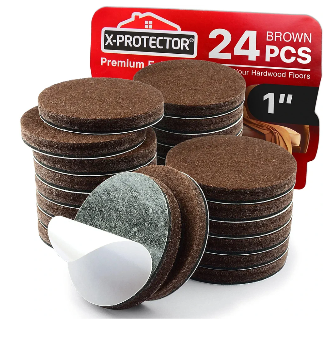 24 Heavy-Duty Felt Furniture Pads 1” 1/4 Thick X-Protector! Round Felt Pads for Furniture Feet - The Best Felt Floor Protectors for Furniture to Prevent Scratches. Protect Your Hard Floor! (Brown)