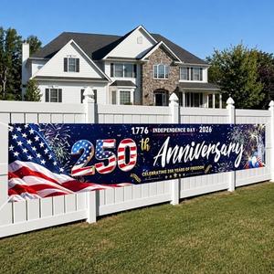 250th Anniversary USA Banner Flag 1776-2026, Semiquincentennial Patriotic Banner for July 4th Decorations, Large independence day decorations, Outdoor Indoor Decor for Yard Garden Porch Fence, Pack Of 3