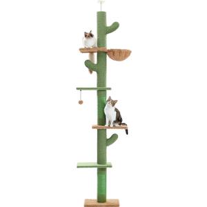 PAWZ Road Cat Tree, Cactus Floor to Ceiling Cat Tower with Adjustable Height(95-108 Inches), 5 Level Cat Climbing Tower with Cozy Hammock, Platforms and Dangling Balls for Indoor Cats