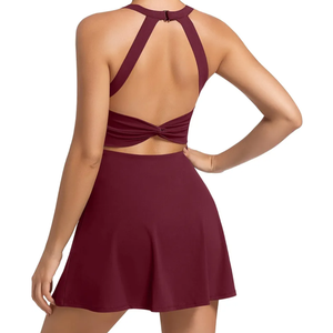 Womens Workout Tennis Dress with Built in Shorts and Bra Athletic Golf Activewear for Exercise M