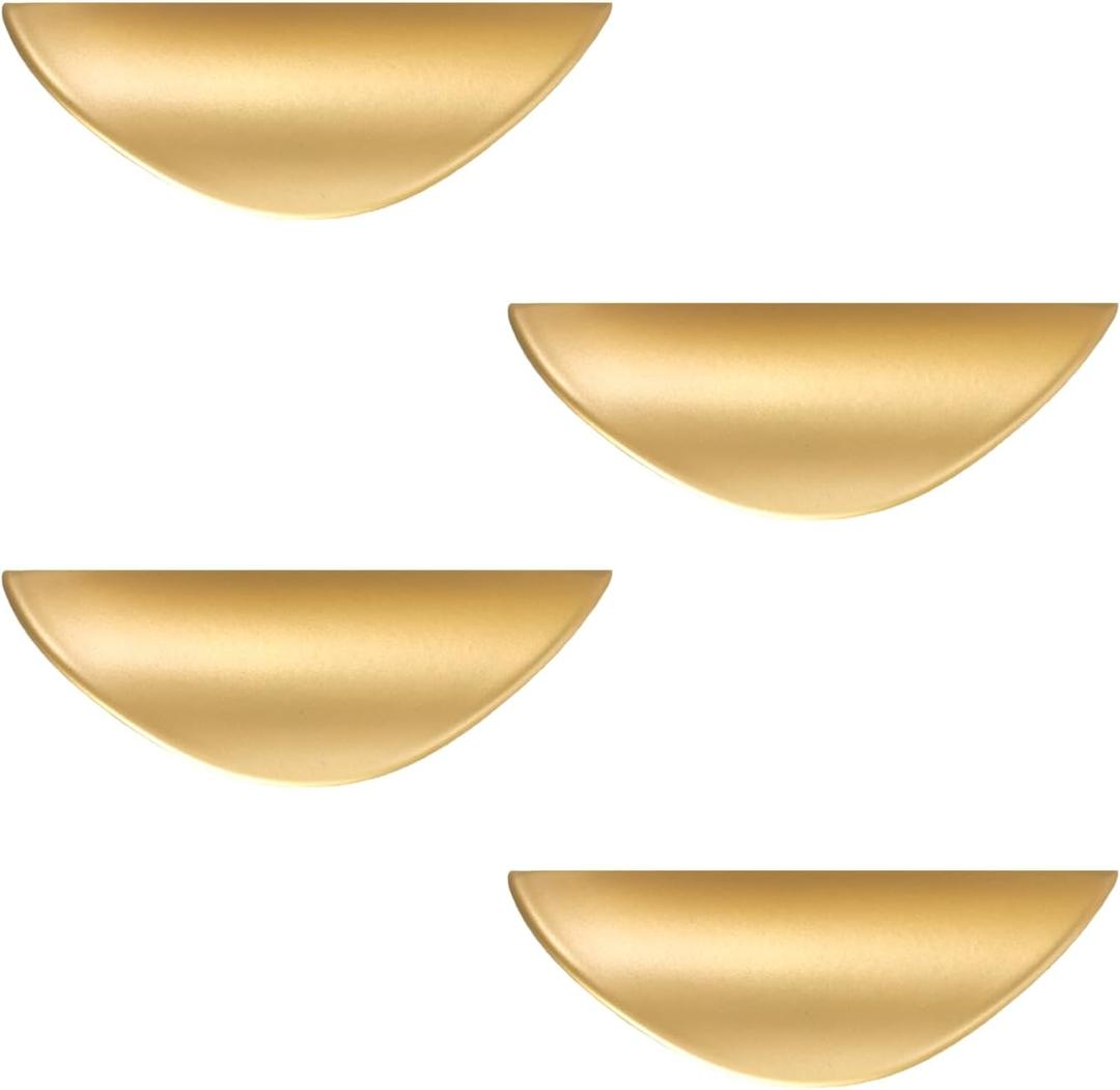 4 Pack Brushed Gold Cabinet Pulls, 1.3 inch Hole Centers Kitchen Cabinet Handles, Matte Gold Half Moon Cupboard Hardware for Kitchen Drawers, Dresser, Bathroom Vanity