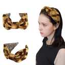 Velvet Headbands for Women Trendy Light Brown Floral Print Wide Top Knotted Headband for Womens Fashion Thick Boho Vintage Hair Accessories for Girls (1 Count (Pack of 1))