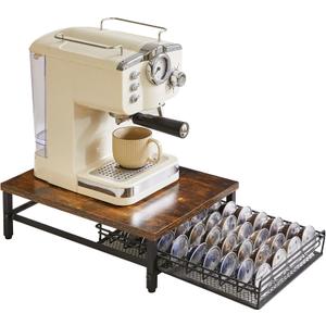 IBUYKE Coffee Pod Drawer Holder,40 Capsule Pods,Compatible for Nespresso Vertuo Pods,Wooden Top and Mesh Shelves,Home Kitchen Counter Coffee Bar Organizer, Rustic Brown,TCJ101H