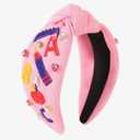 Teacher Knotted Headband Back to School Beaded Headbands for Women Girls Cute Apple Pencil Rhinestone Jeweled Headband Fun Student Teacher Outfits Hair Accessories Gifts