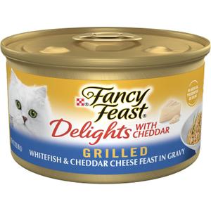 Purina Fancy Feast Delights With Cheddar Grilled Whitefish and Cheddar Feast in Wet Cat Food Gravy Cat Food - (Pack of 24) 3 oz. Cans (EXP 07/01/28)