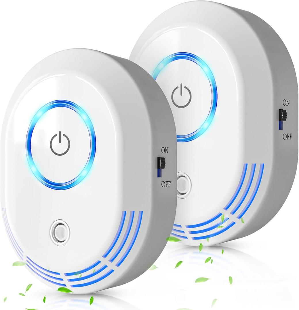 Plug in Air Ionizers 60 Million Negative Ions Out Put, 2 in 1 Ozone Odor Eliminator and Air Ionizers for Home, Kitchen, Bedroom, Office, Mini Air Cleaner for Dust, Smoke, Pets, 2 Pack