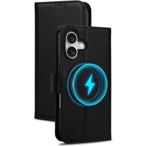 2 x Wallet Case for iPhone 16 with Card Holder, RFID Blocking, MagSafe, Kickstand, PU Leather Flip Folio Phone Case Cover Shockproof TPU Inner Shell Compatible with iPhone 16 (6.1")-Black