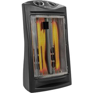 Comfort Zone Space Heaters for Indoor Use, Portable Electric Heater, Adjustable Thermostat, Infrared Heat, Quartz Tower Space Heater with 2 Heat Settings, Bedroom Heater, Black