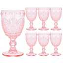 CHICERA 6 Pcs Pink Wine Glasses, Goblet Glasses, Vintage Glassware, Made of Sturdy and Durable Glass Can be Used for Weddings, Everyday Fun Parties and More!