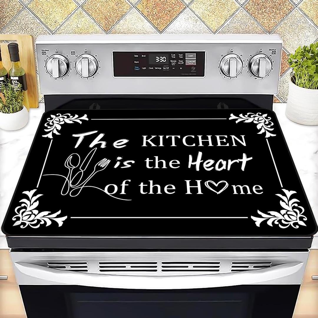 Stove Top Cover for Electric Stove 28 "x 20 ", The Kitchen Is the Heart of the Home Heat Resistant Glass Top Stove Cover Protector, Glass Cooktop Covers, Kitchen Flat Electric Stove Top Covers