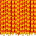6 Pcs 5 Feet Long Strands Marigold Flowers Garland with Bell Indian Wedding Decoration Artificial Decorations for Altar Faux Flower for Diwali, Pooja, Bush Floral Party (Dark Orange, Yellow)