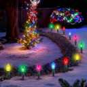 C9 Multicolor Christmas Pathway Lights,38FT 25 Pcs Multicolored Extendable Waterproof Christmas Walkway Lights with Multicolor Bulbs and Stakes for Outdoor Lawn Garden Sidewalk Xmas Decorations