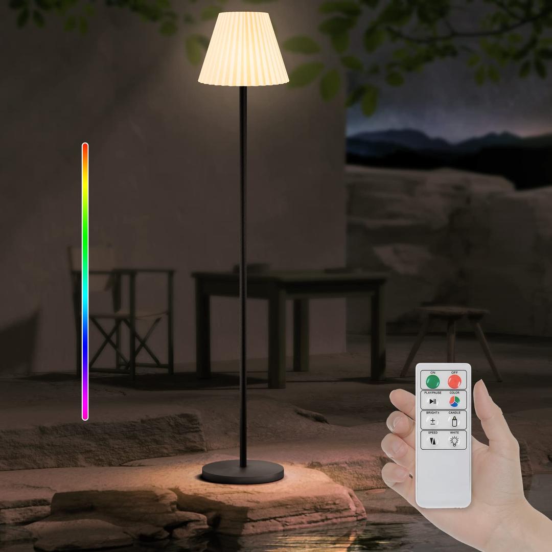GGII Solar Outdoor Floor Lamp USB Rechargeable Cordless Dimmable RGB Warm White LED Lights for Yard Garden Patio