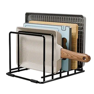 Kitchen Pan Organizer and Pot Rack, 5-Slot Steel Holder for Thin Pans, Baking Trays, and Cutting Boards - Space-Saving Storage