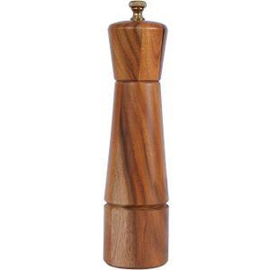 Pepper Grinder, Pepper Mill with Adjustable Stainless Steel, Acacia Wood, 8 inch/22 cm Height, Bottom Dia: 2.17inch/5.5 cm, Upper Dia: 5 cm (Tray is NOT Included)