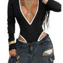 Milumia Women's Sexy Deep V Neck Long Sleeve Bodysuit Tee Tops