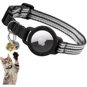 AirTag Cat Collar Reflective Kitten Collars with Integrated Apple Air Tag Holder | Lightweight, Elastic Safety Cat AirTag Collar with Bell for Girl Boy Cats, Kittens, and Puppies (Black, S)