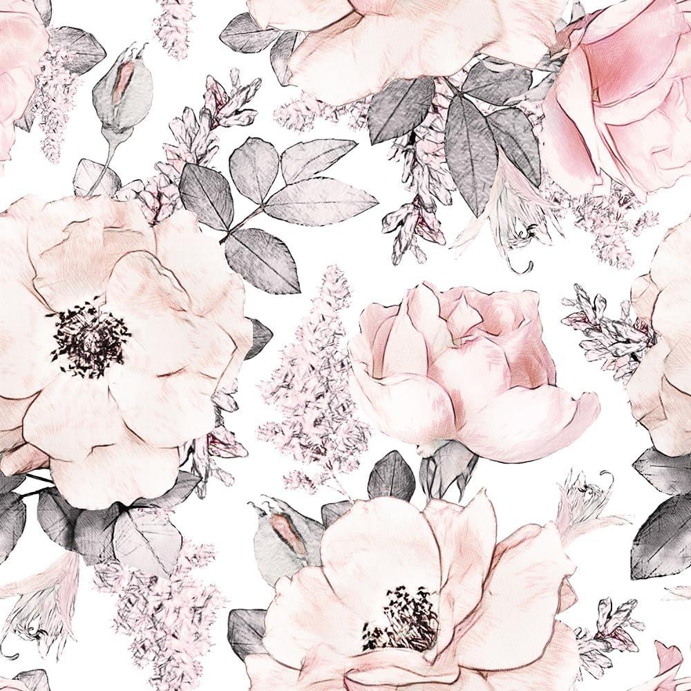 Floral Peel and Stick Wallpaper - Pink Vintage Peony/Rose/Leaf Self Adhesive Removable Wallpaper - Nursery Bedroom Mural Wall Decorative - 17.71'' X 236.2''